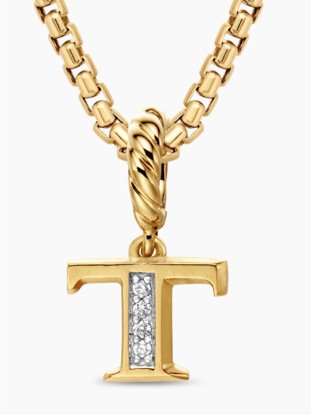 David Yurman Gold T Initial Necklace with Diamond Accent